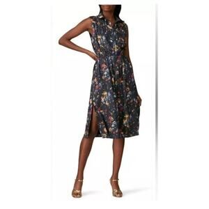 Adam Lippes Floral Midi Shirt Dress Women's Size 6 Sleeveless Summer Lightweight